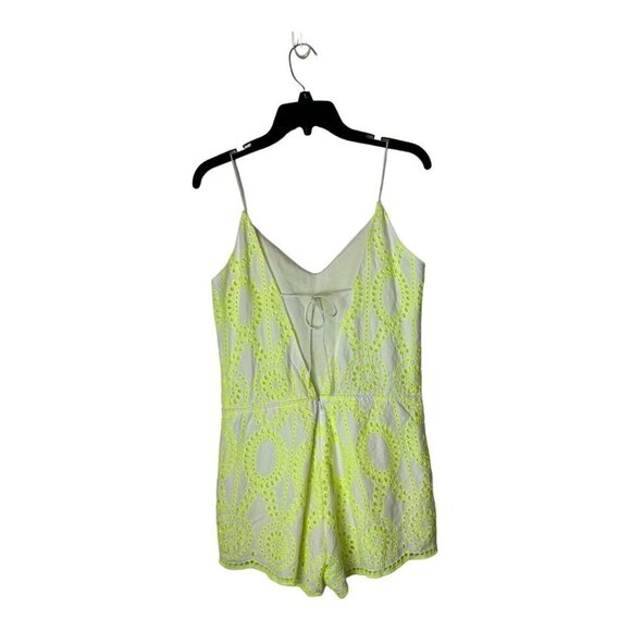 DV Dolce Vita Romper Women Small Yellow Neon Eyelet Lace‎ V Neck Tie Back Shorts - Picture 3 of 12